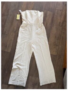 Wilfred Cream Strapless Wide-Leg Jumpsuit